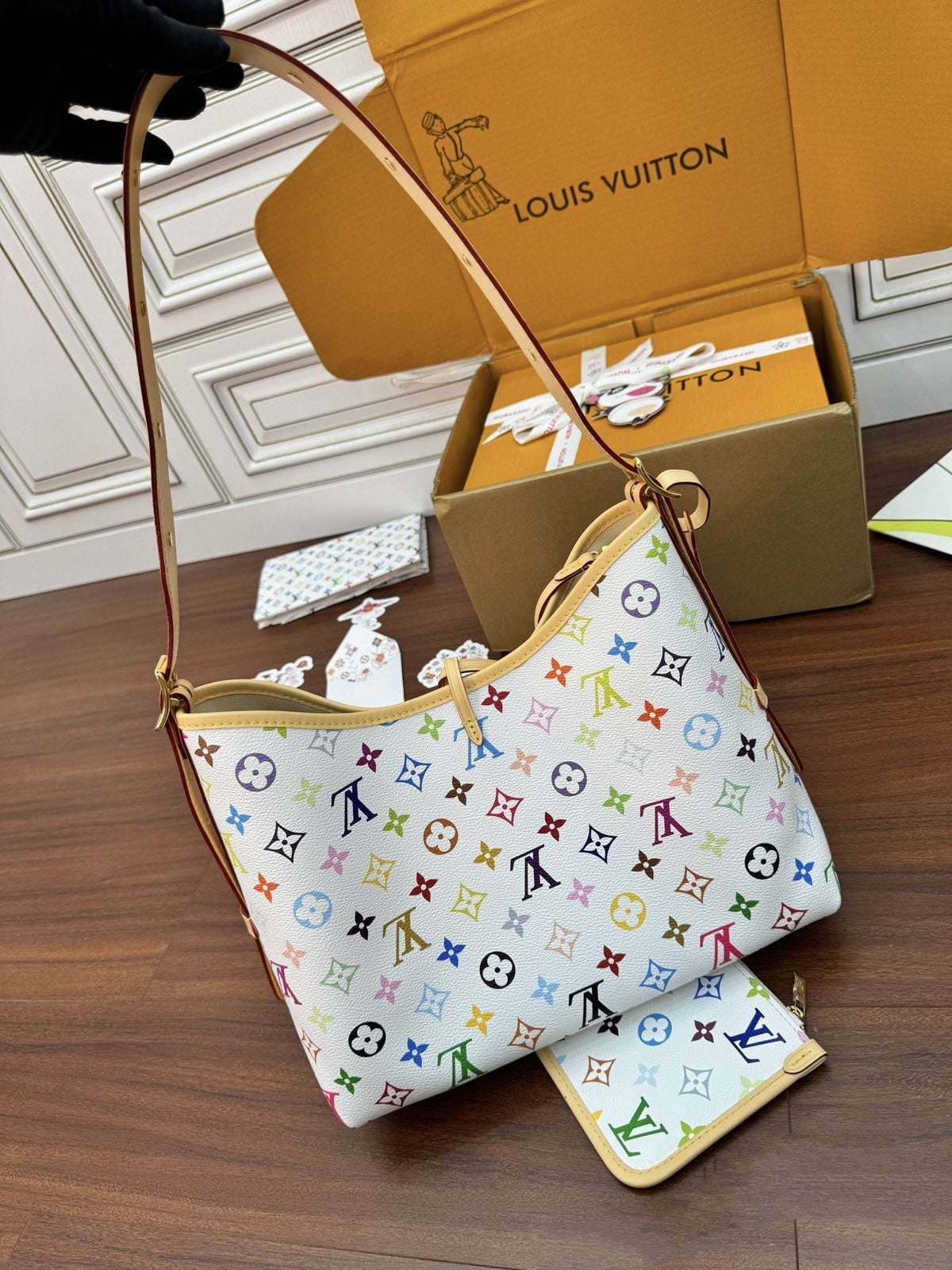 LV Bucket Bag White Multicolore Monogram Canvas 330790