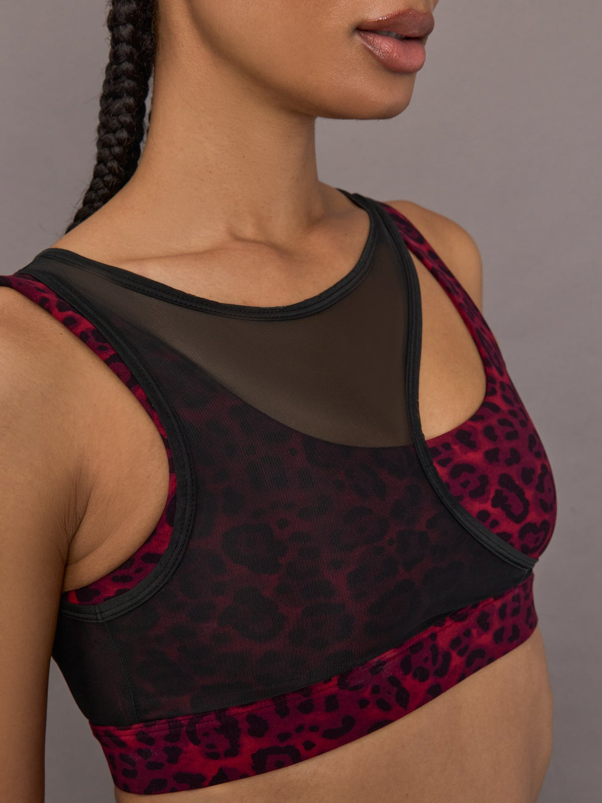 Mesh Overlay Bra - Red Leopard
