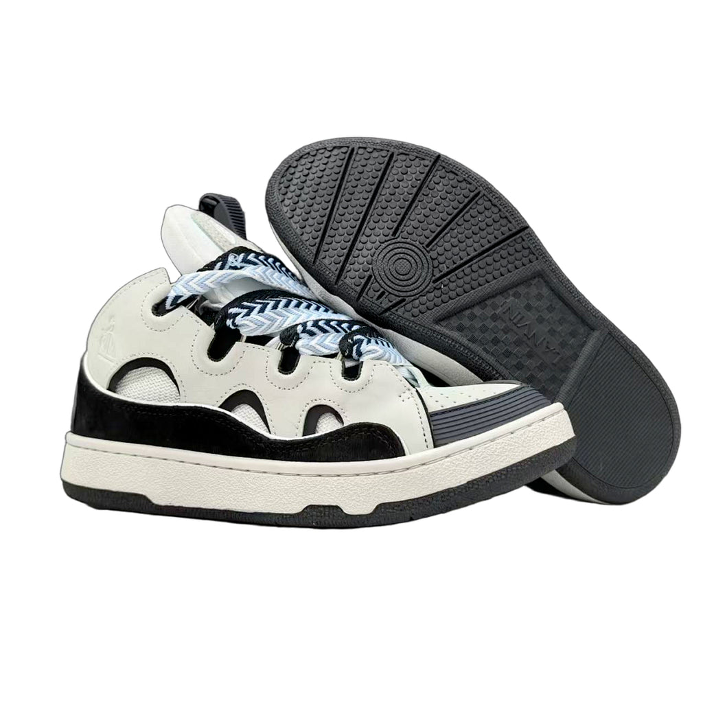 Lanvin Curb Sneakers 'White/Black' - Light Blue Chevron Laces