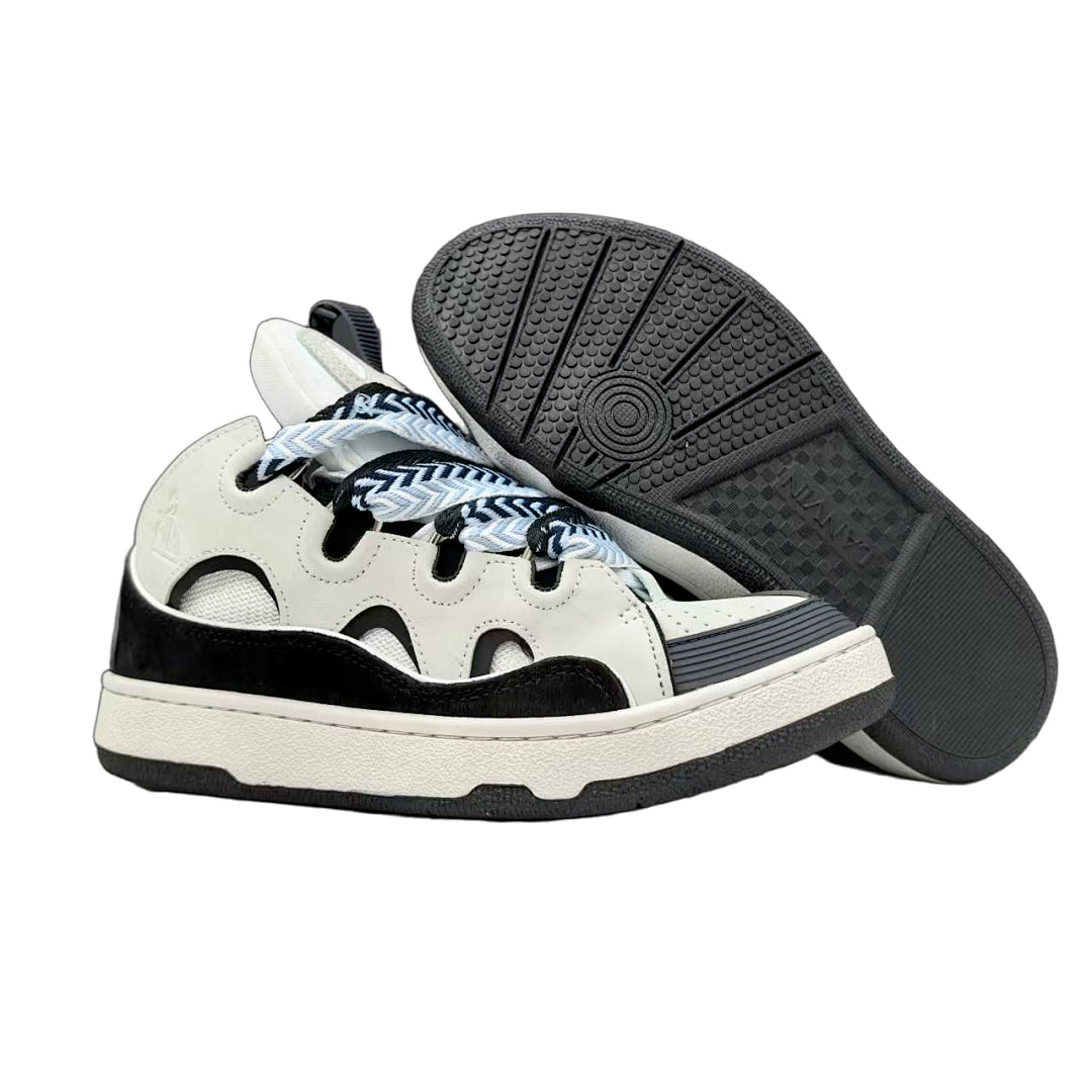 Lanvin Curb Sneakers 'White/Black' - Light Blue Chevron Laces