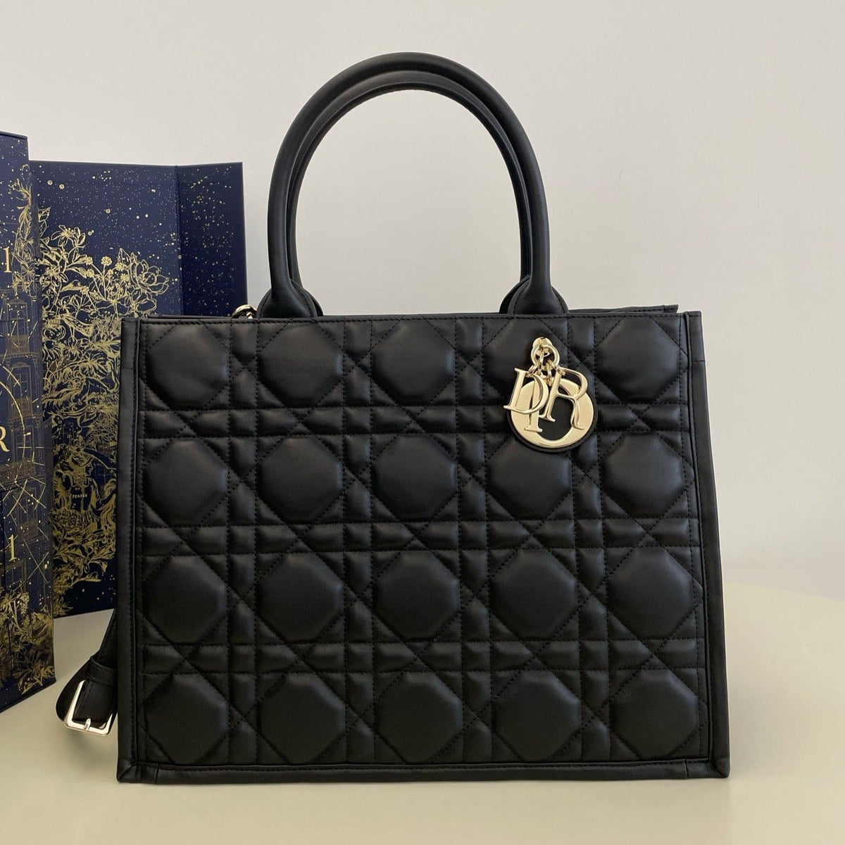 medium book tote 36 black lambskin gold hardware