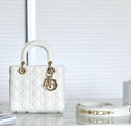 CD Medium Lady 20cm Bag White Calfskin Ghw