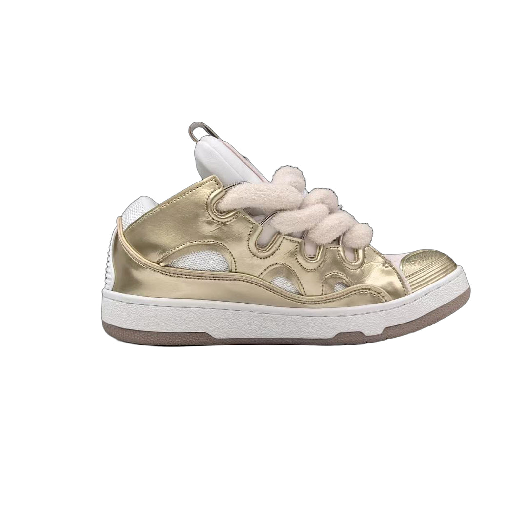 Lanvin Curb Sneakers 'Metallic Gold' - White Mesh Rope Laces