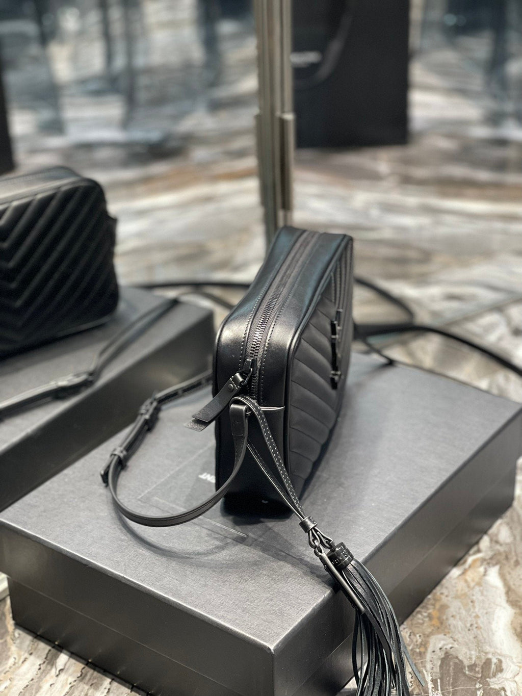 Y Lou Camera Bag Black With Metal Hardware
