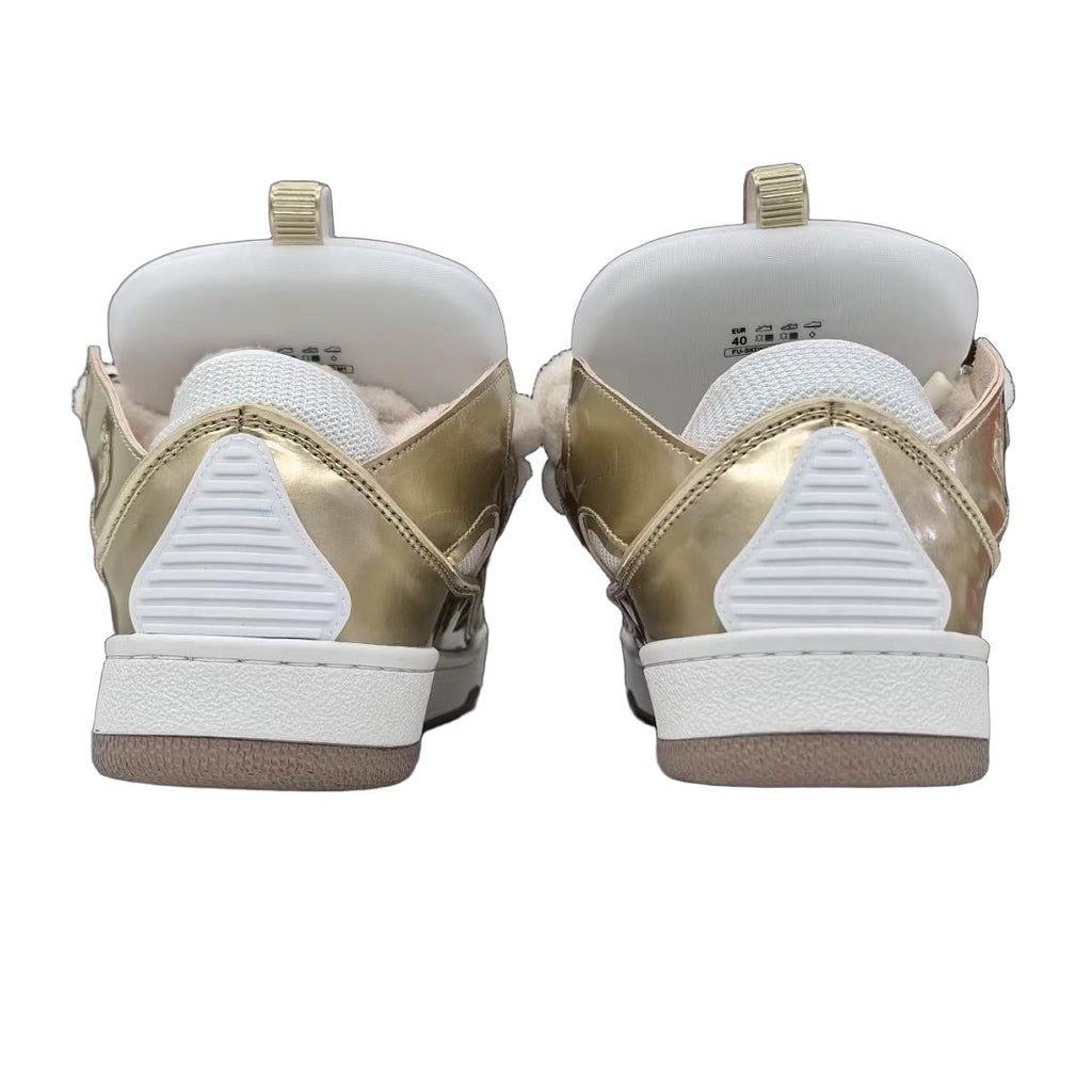 Lanvin Curb Sneakers 'Metallic Gold' - White Mesh Rope Laces