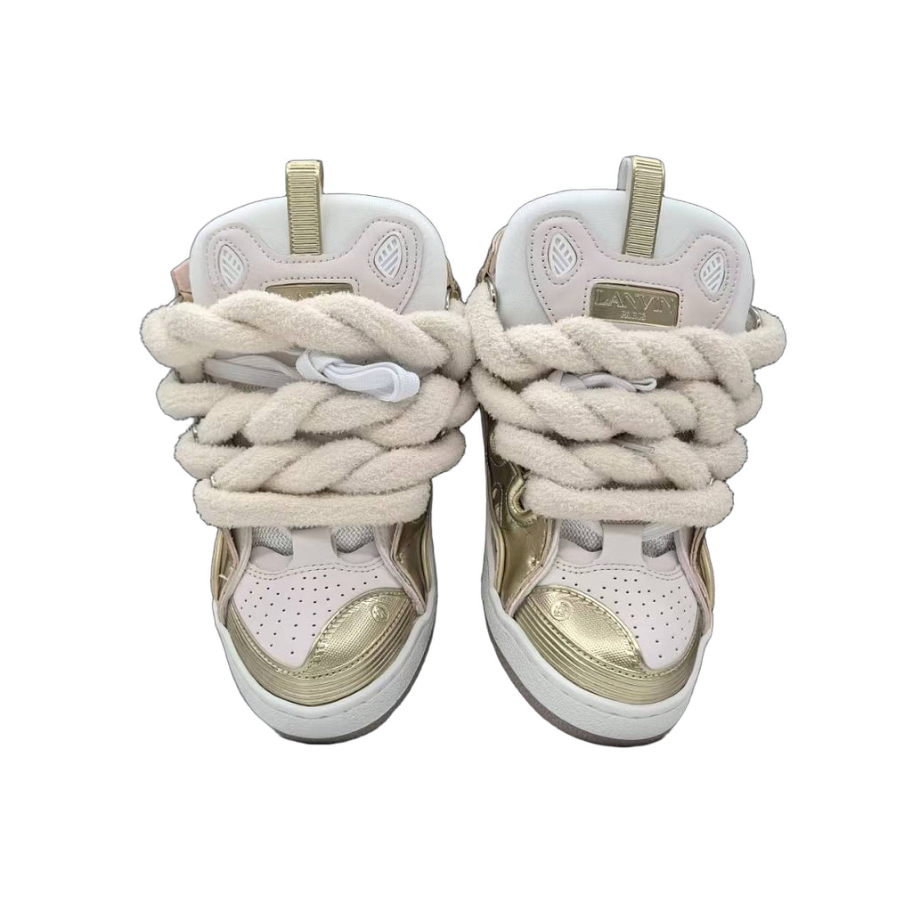 Lanvin Curb Sneakers 'Metallic Gold' - White Mesh Rope Laces