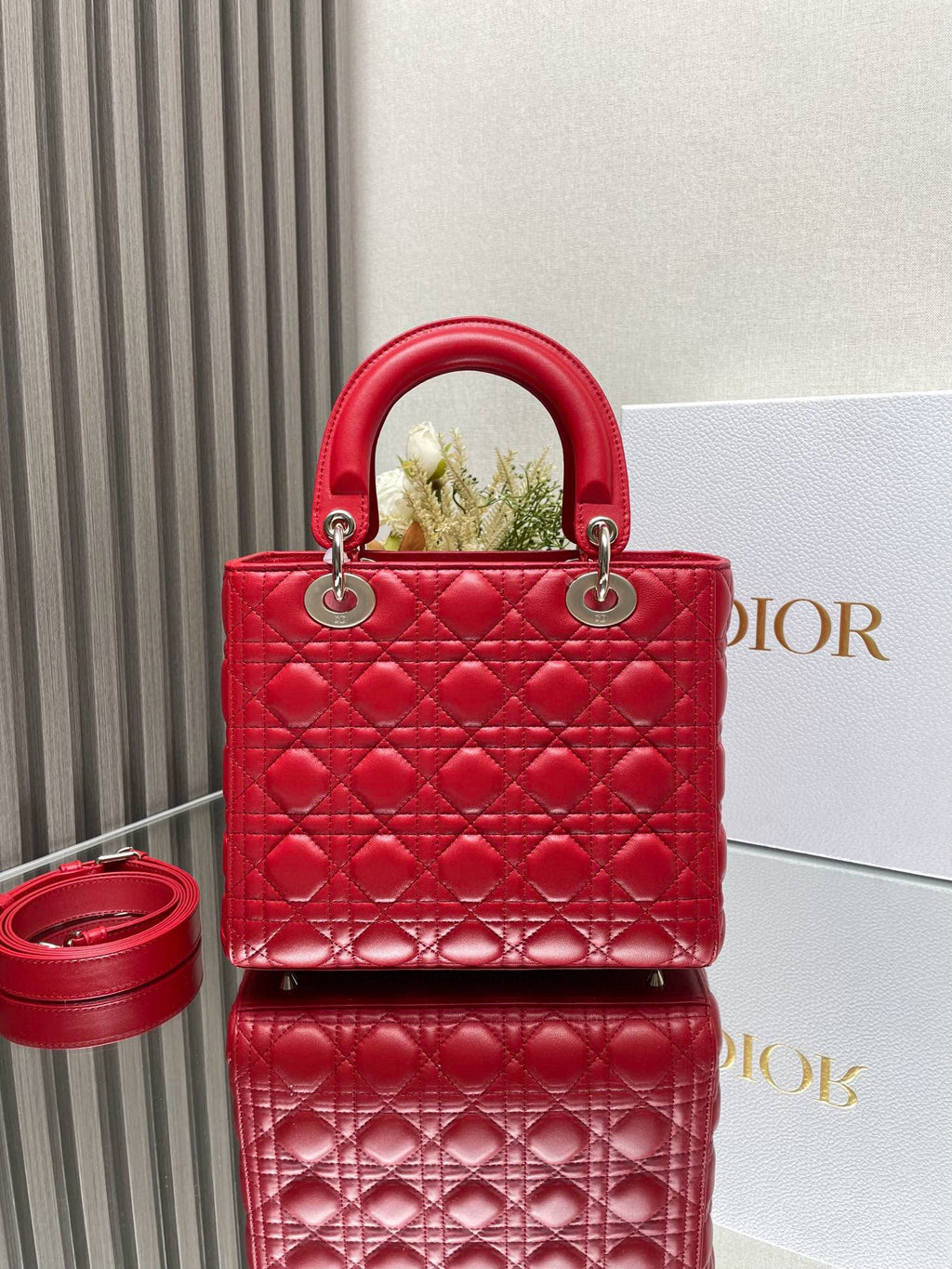 medium lady 24 red calfskin gold hardware