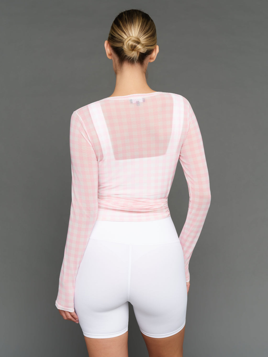 Gingham Mesh Wrap Top - Pink Gingham