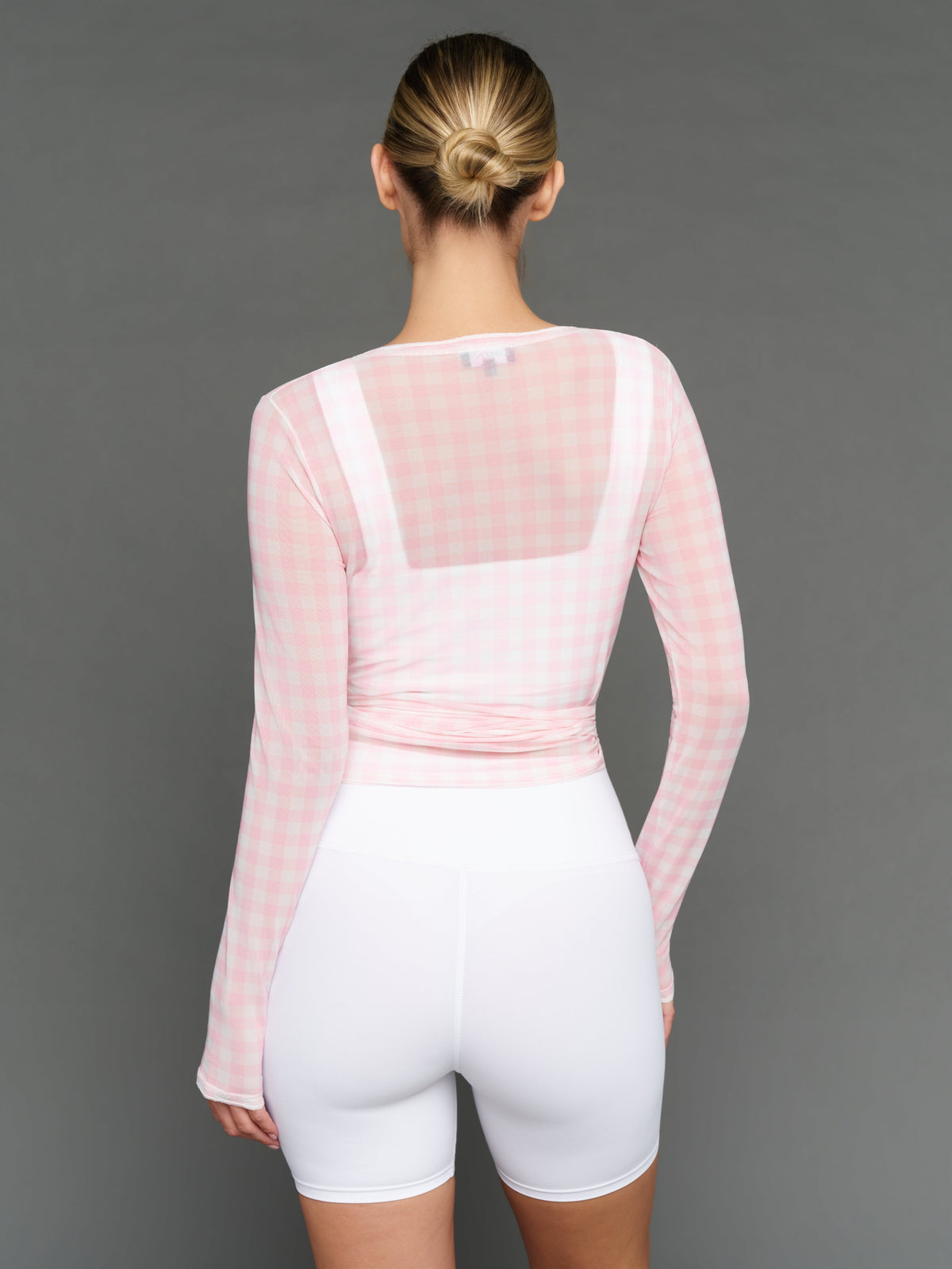 Gingham Mesh Wrap Top - Pink Gingham