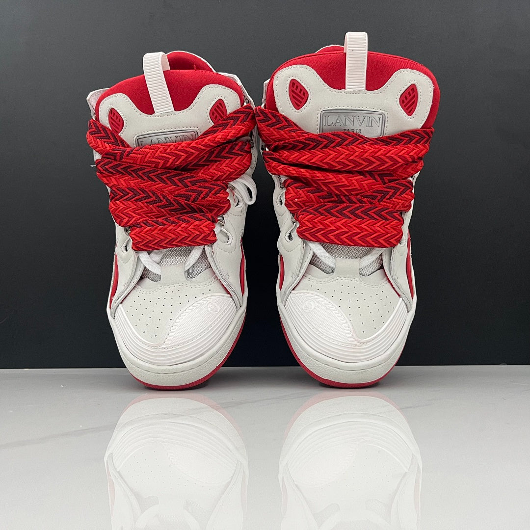 Lanvin Curb Sneakers 'White Red' - Red Black Chevron Laces