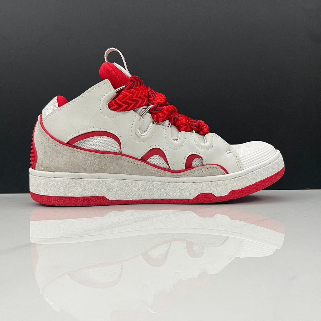Lanvin Curb Sneakers 'White Red' - Red Black Chevron Laces