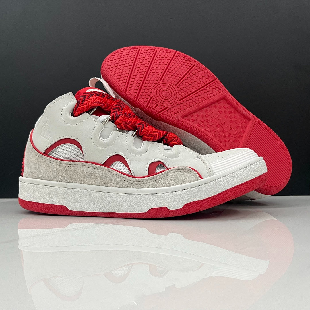 Lanvin Curb Sneakers 'White Red' - Red Black Chevron Laces