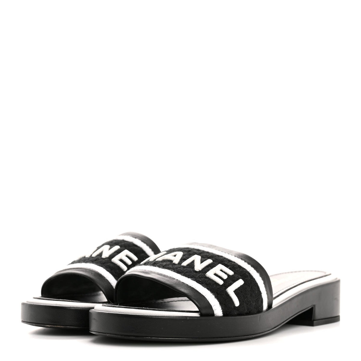 CHRISTIAN DIOR CANVAS EMBROIDERED DWAY MULE SLIDE SANDAL BLACK & WHITE