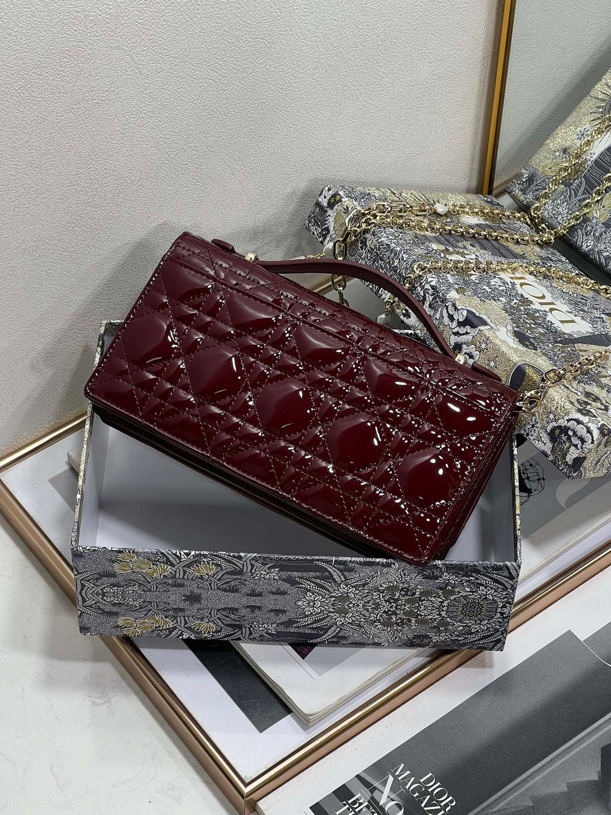 my cd mini 21 burgundy patent lambskin