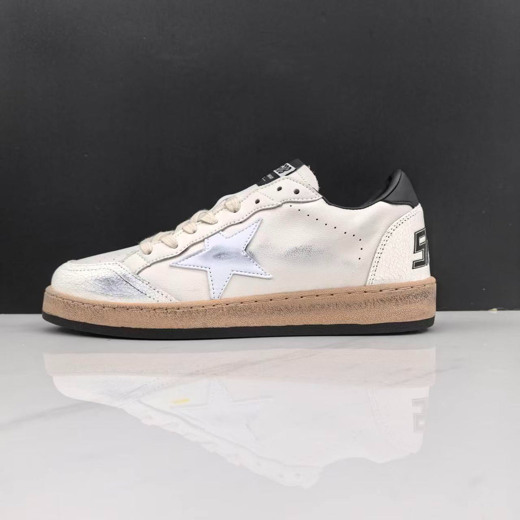Golden Goose Ball Star White Leather Silver Black