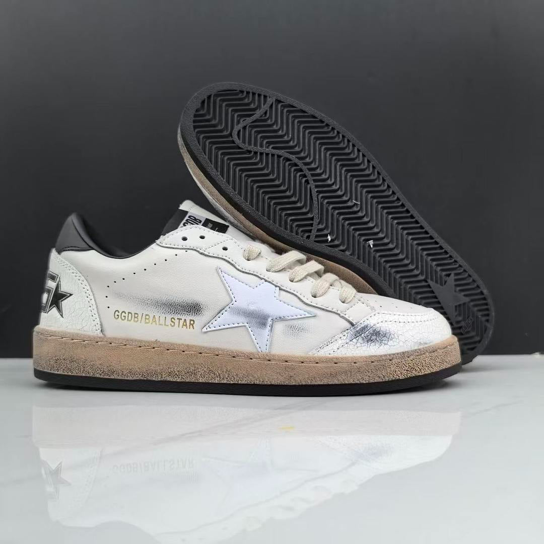Golden Goose Ball Star White Leather Silver Black