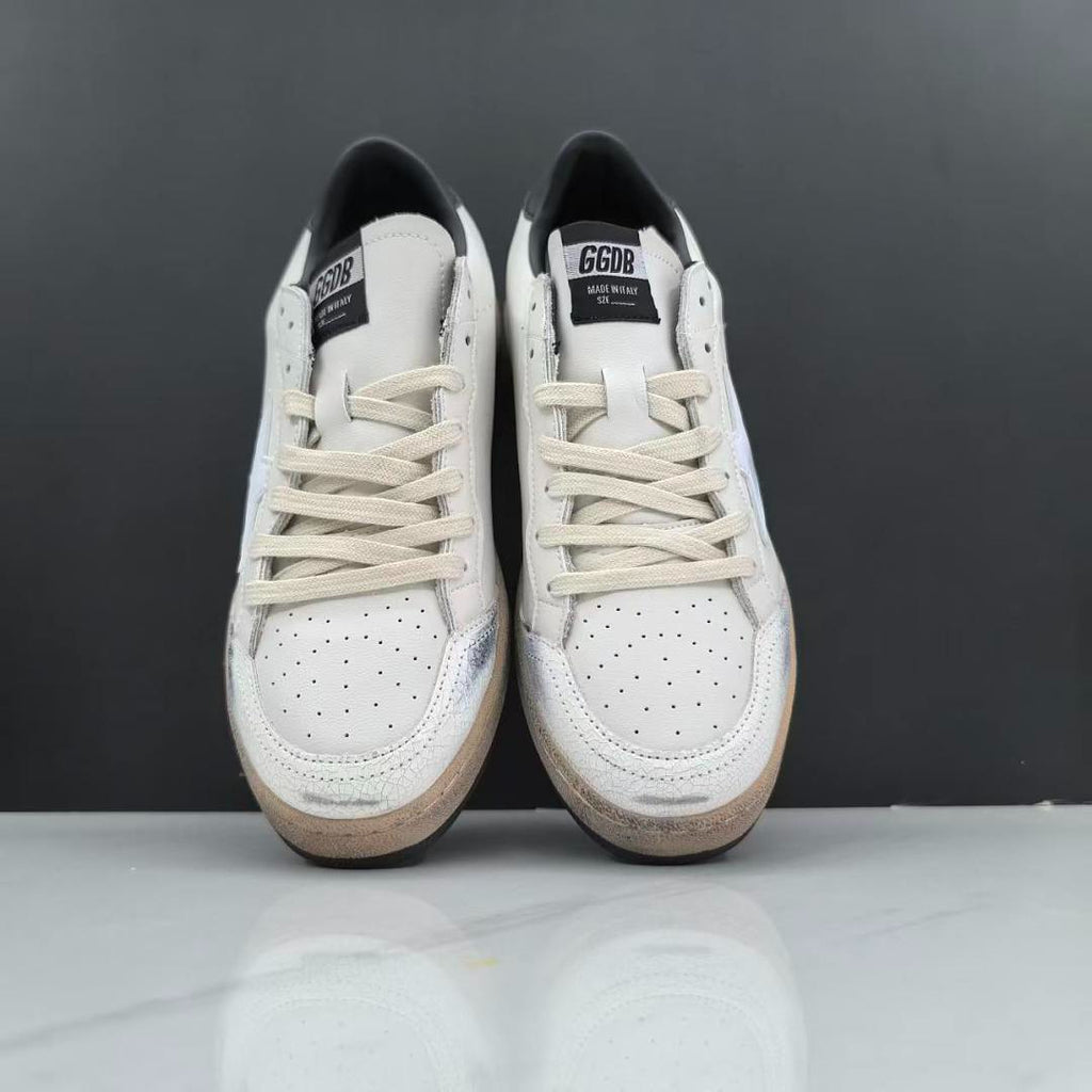 Golden Goose Ball Star White Leather Silver Black