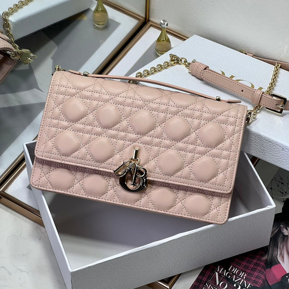 MY CD 24 TOP HANDLE BAG PASTEL PINK LAMBSKIN