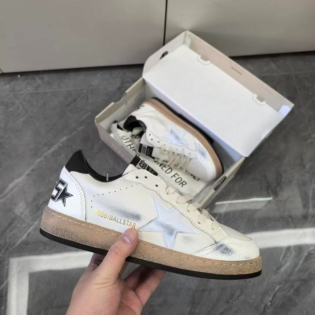 Golden Goose Ball Star White Leather Silver Black