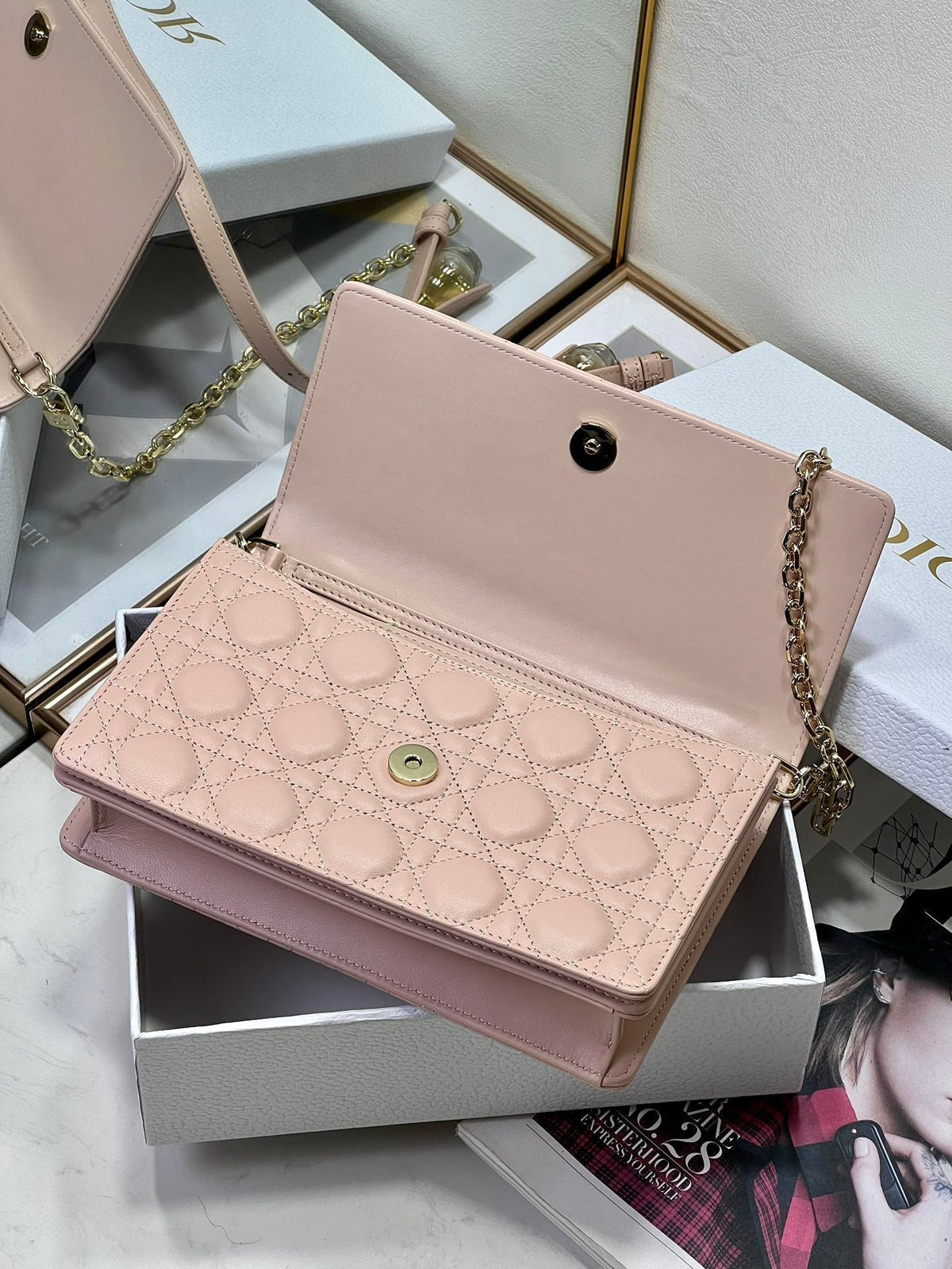MY CD 24 TOP HANDLE BAG PASTEL PINK LAMBSKIN