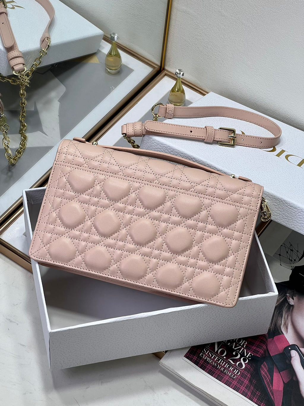 MY CD 24 TOP HANDLE BAG PASTEL PINK LAMBSKIN