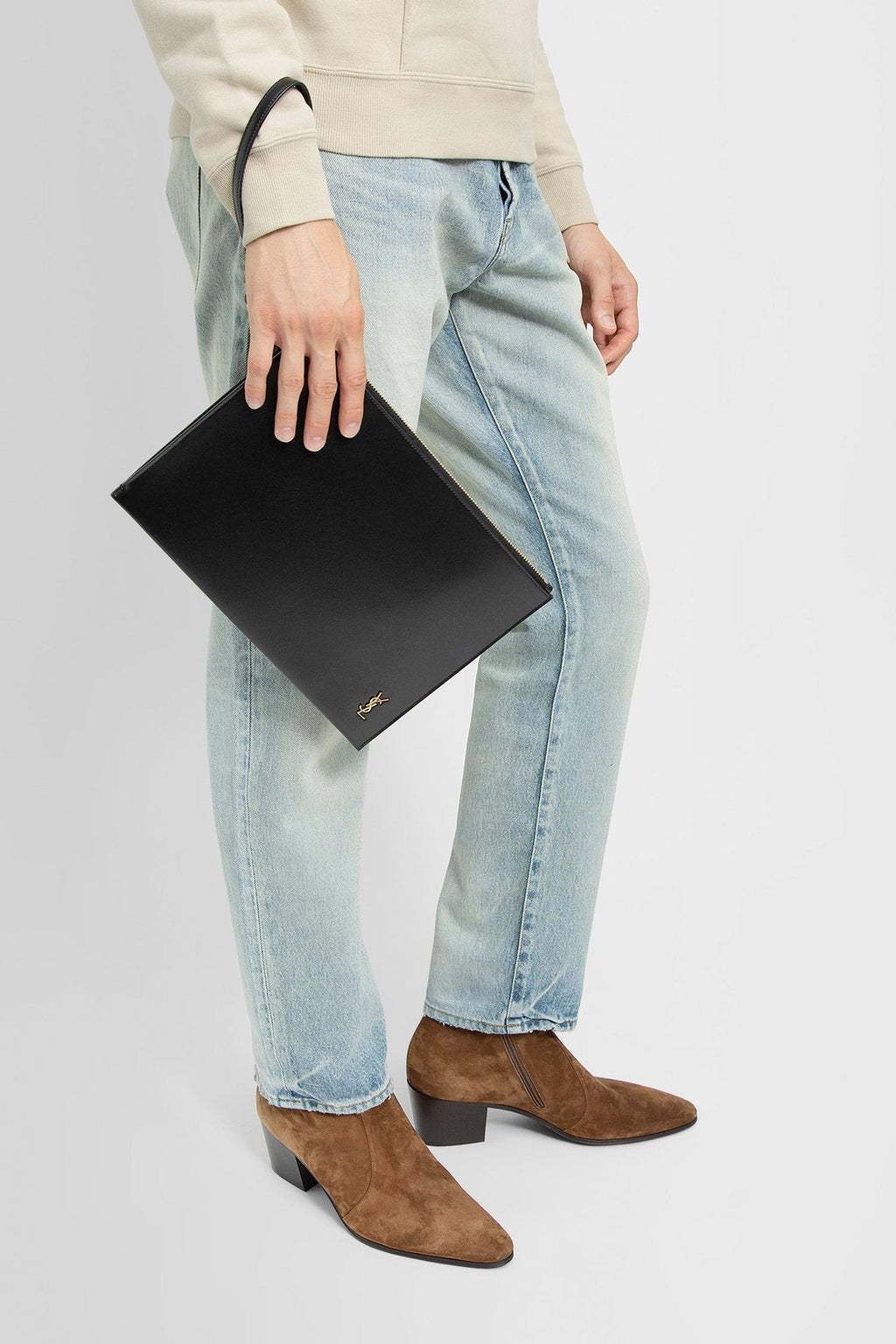 Y Tiny Cassandre Zip Tablet Holder in Shiny Leather