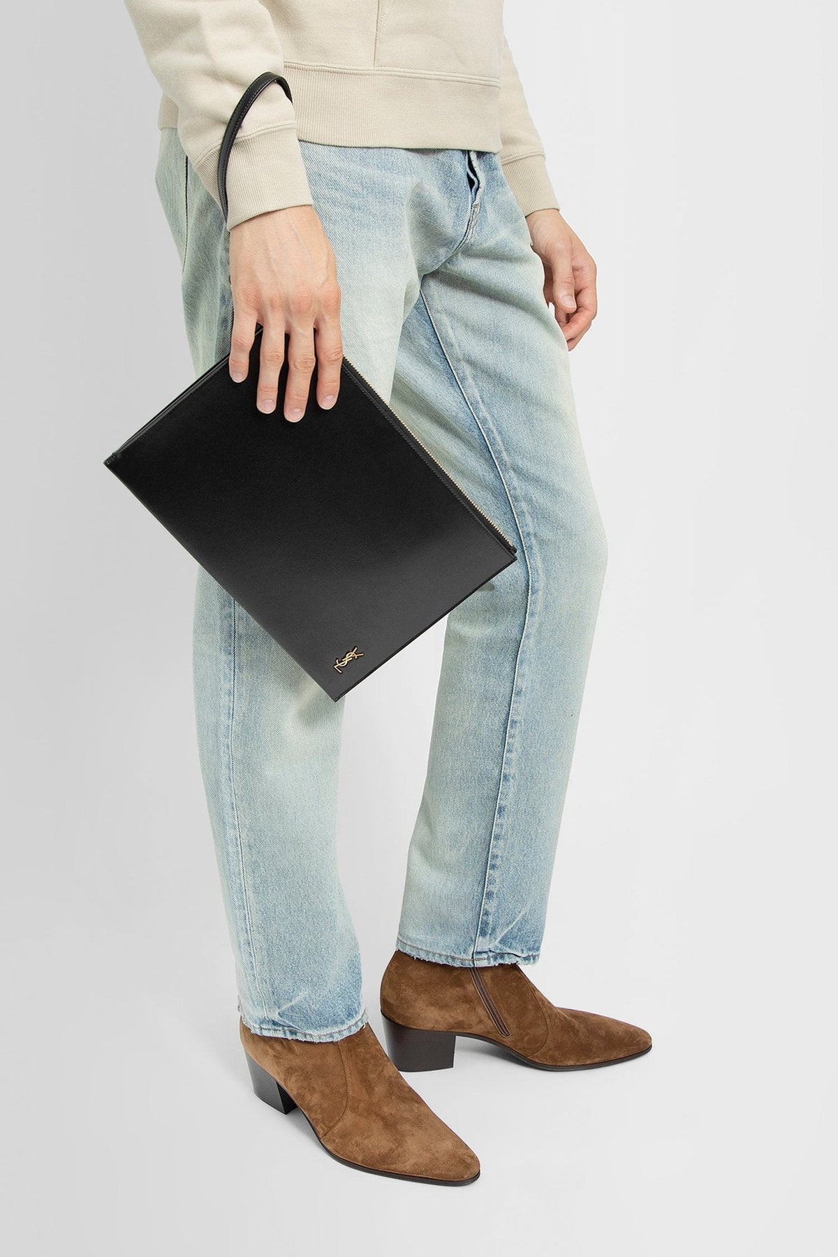 Y Tiny Cassandre Zip Tablet Holder in Shiny Leather