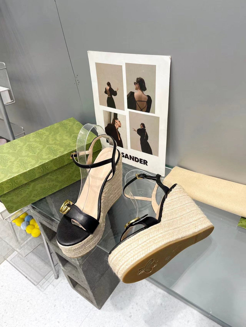 gg marmont sandal 140mm espadrilles black leather