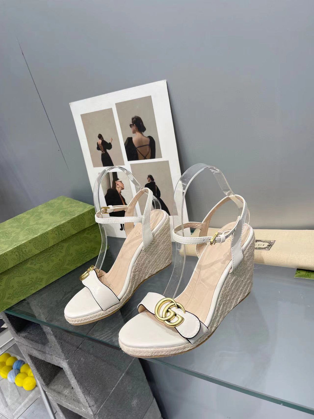 gg marmont sandal 140mm espadrilles white leather
