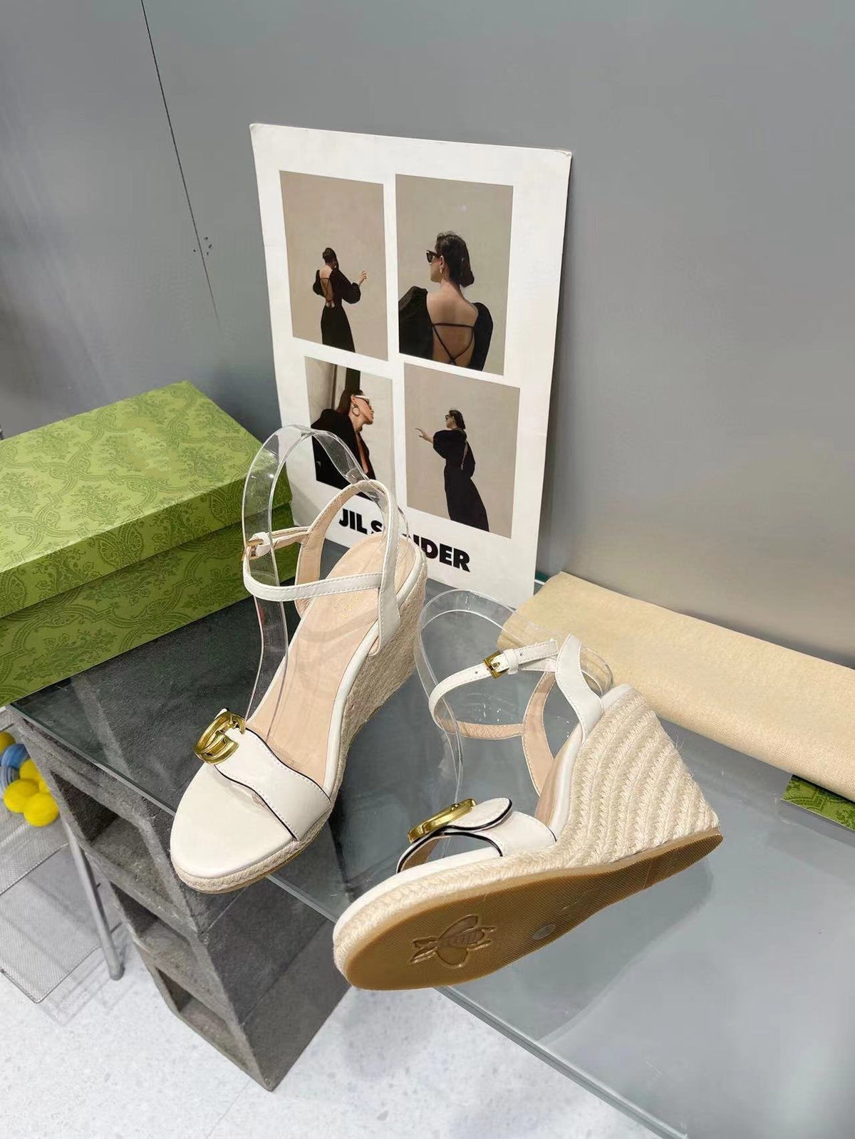 gg marmont sandal 140mm espadrilles white leather