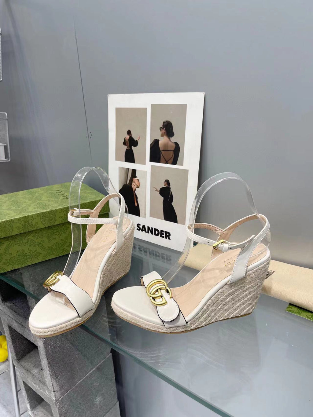 gg marmont sandal 140mm espadrilles white leather
