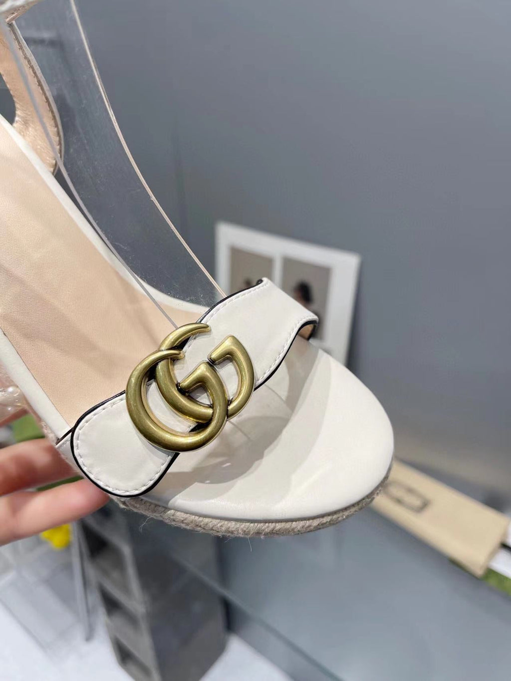 gg marmont sandal 140mm espadrilles white leather