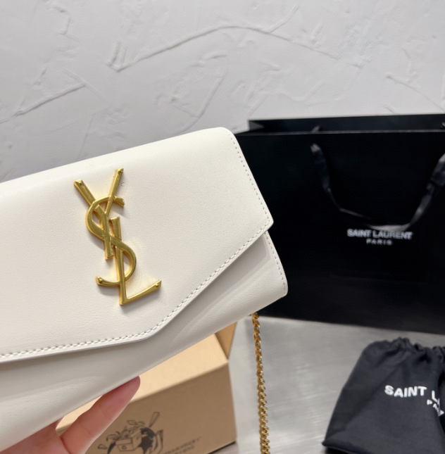 Y Uptown Leather Clutch  White