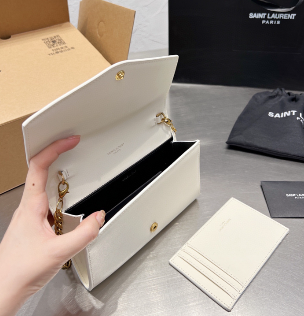 Y Uptown Leather Clutch  White