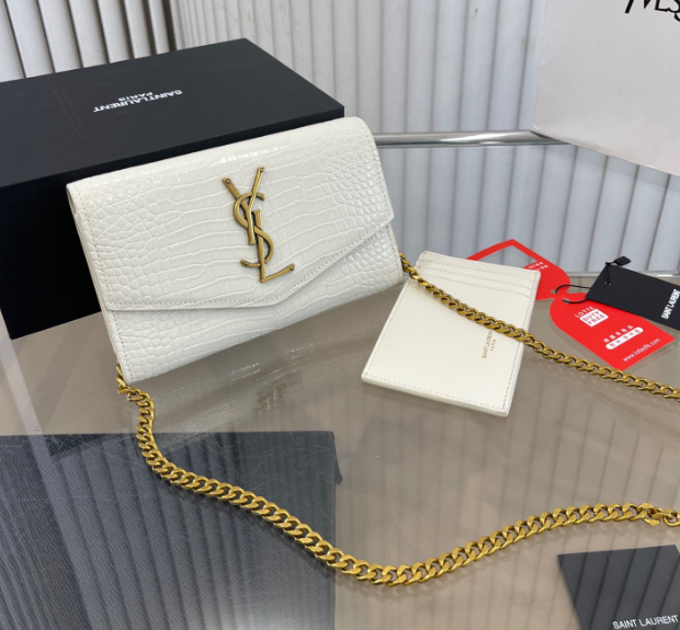Y Uptown Leather Clutch  White