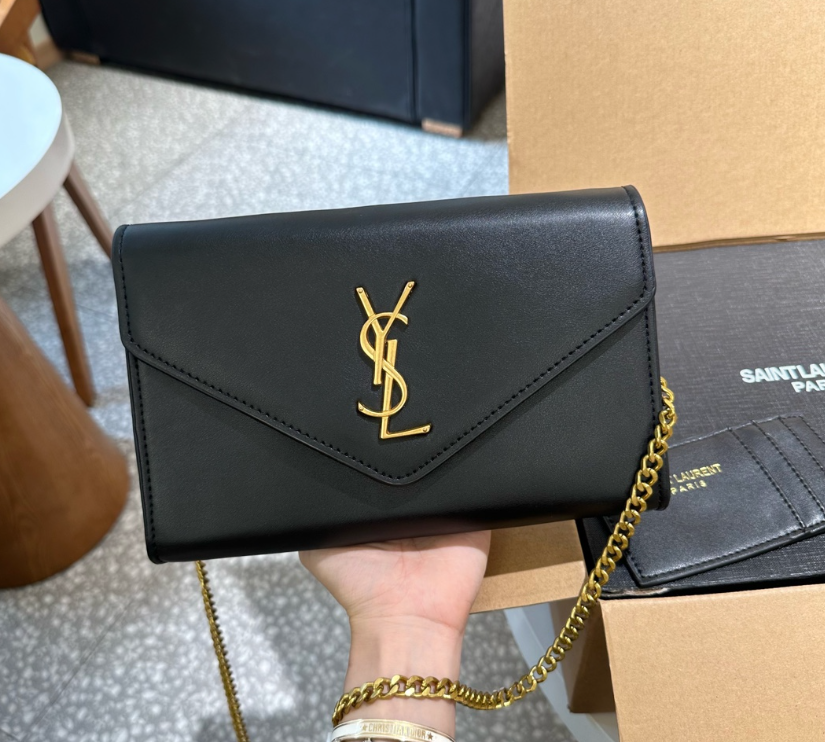Y Uptown Leather Clutch  White
