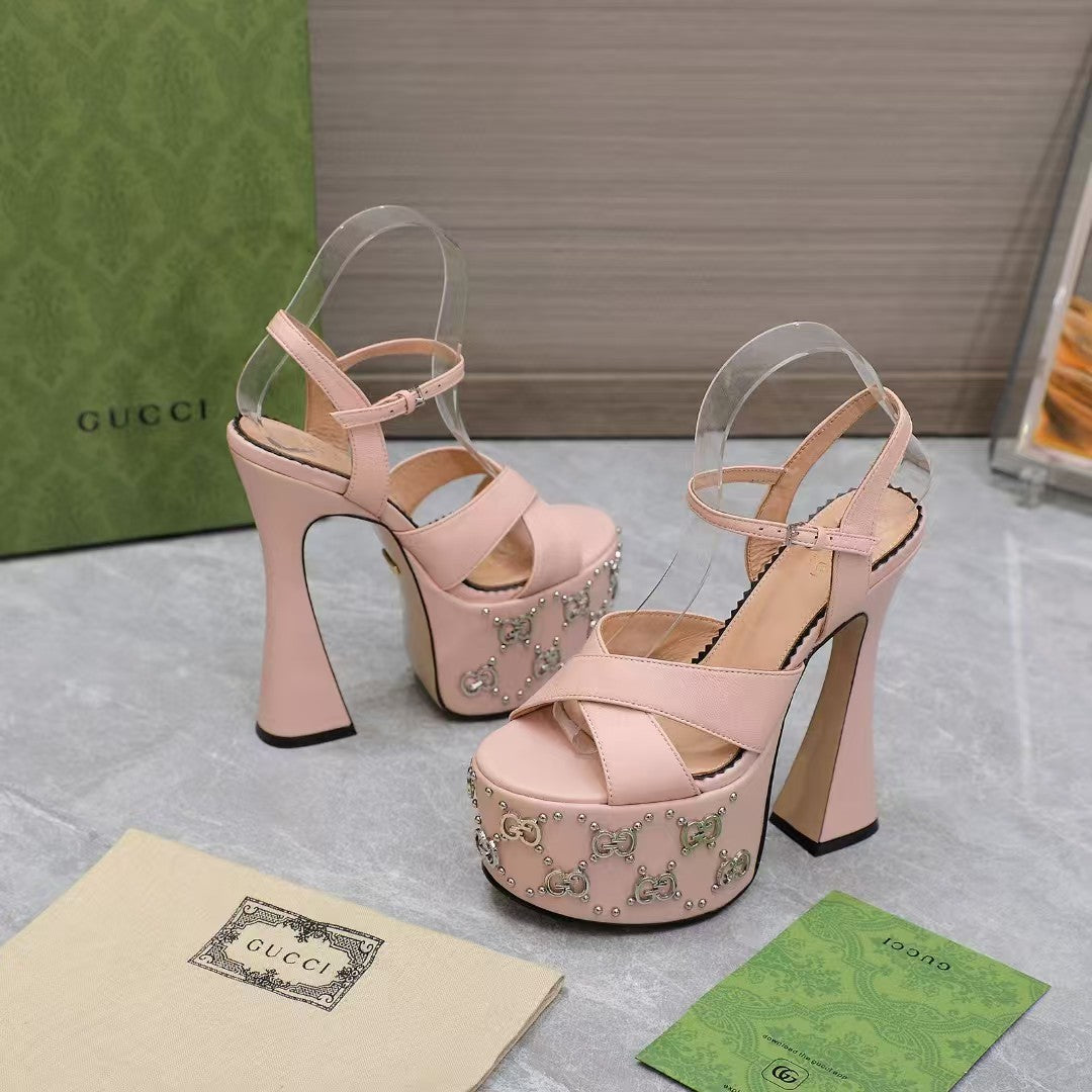 GG Flatform 155mm High Heel Sandal in Baby Pink Cowhide