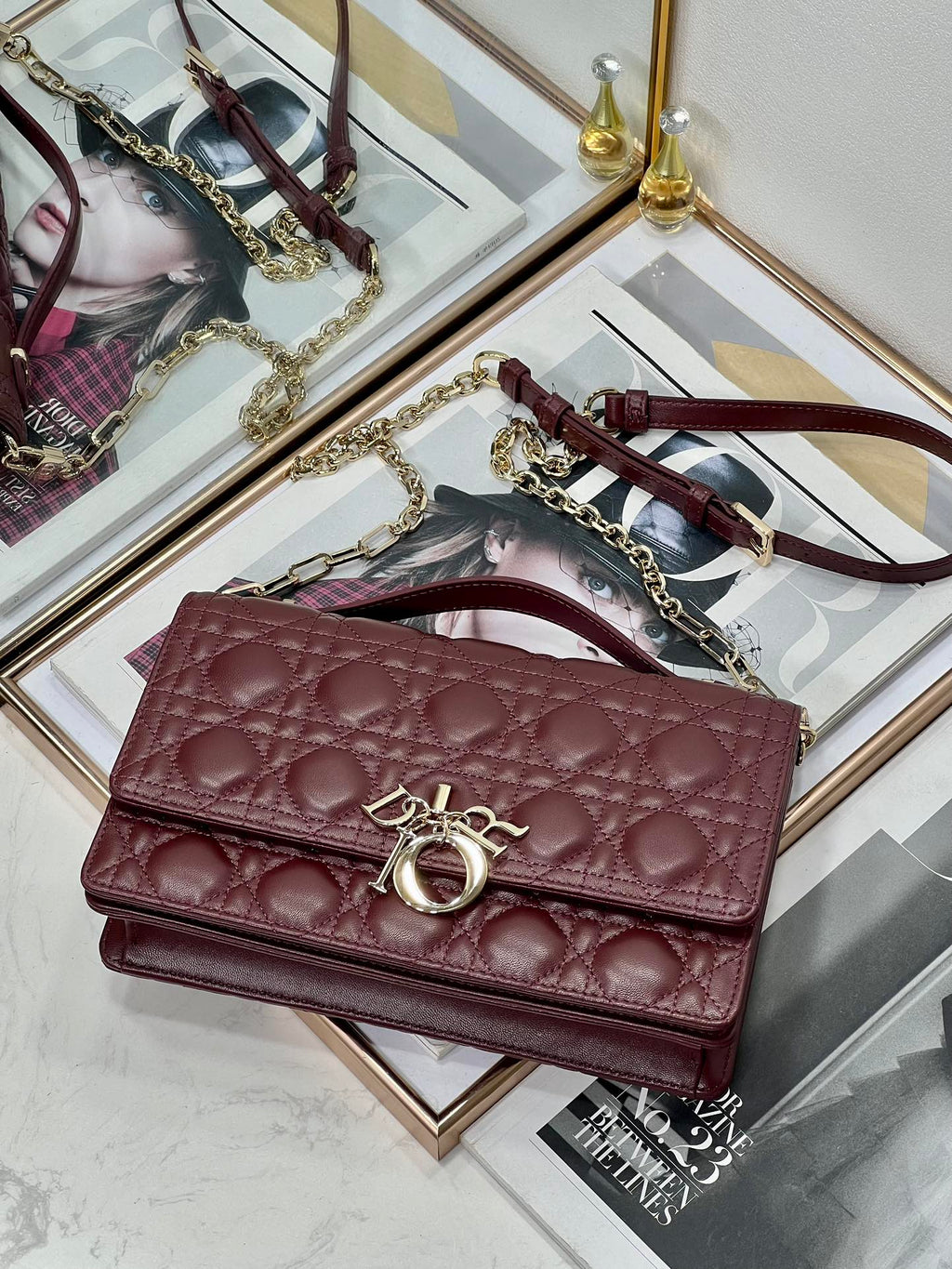 MY CD 24 TOP HANDLE BAG BURGUNDY LAMBSKIN
