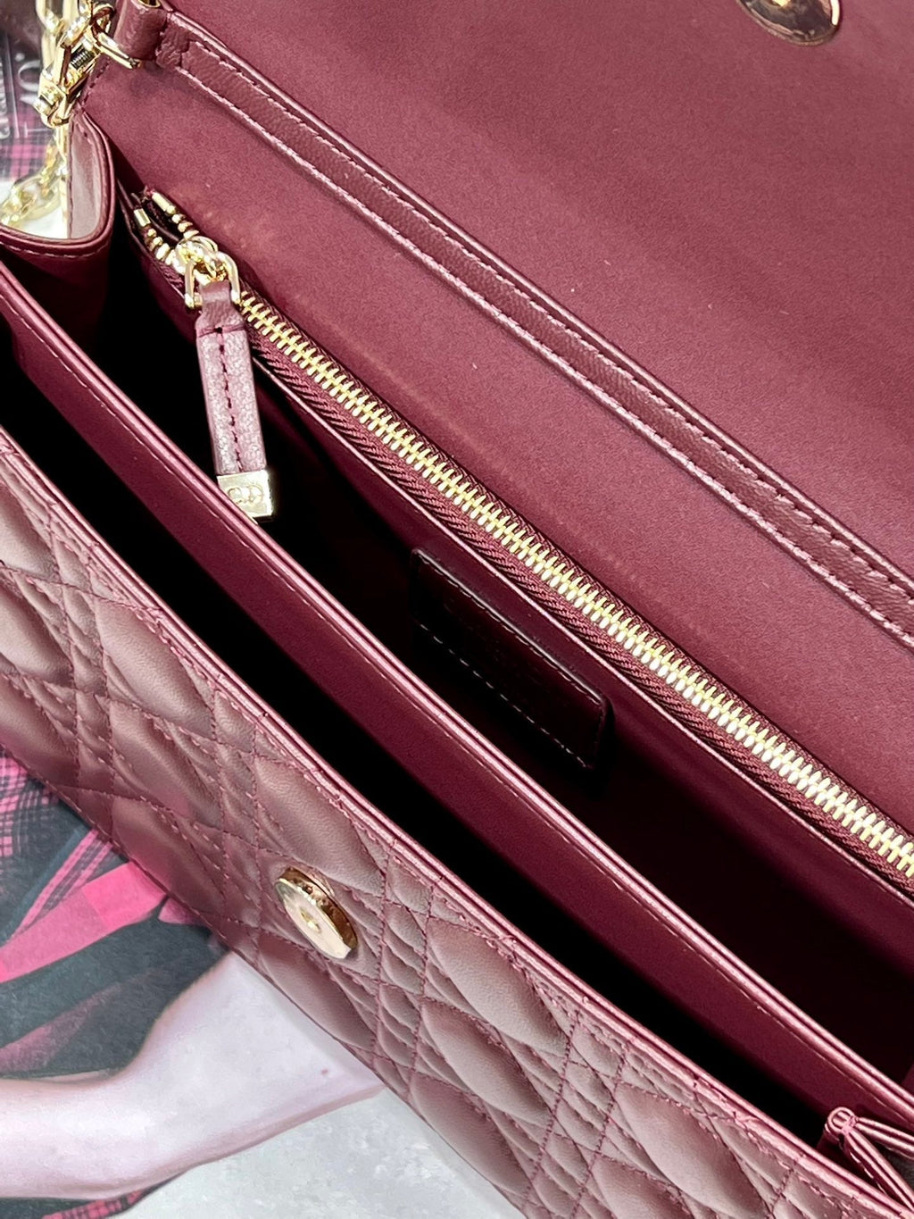 MY CD 24 TOP HANDLE BAG BURGUNDY LAMBSKIN