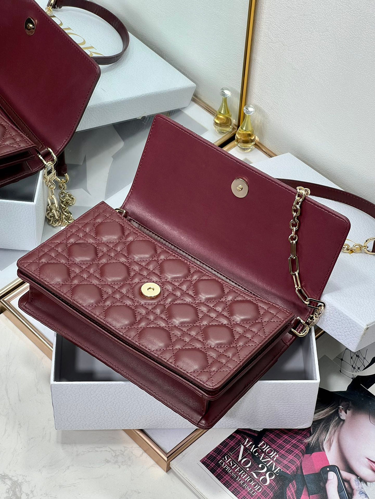 MY CD 24 TOP HANDLE BAG BURGUNDY LAMBSKIN