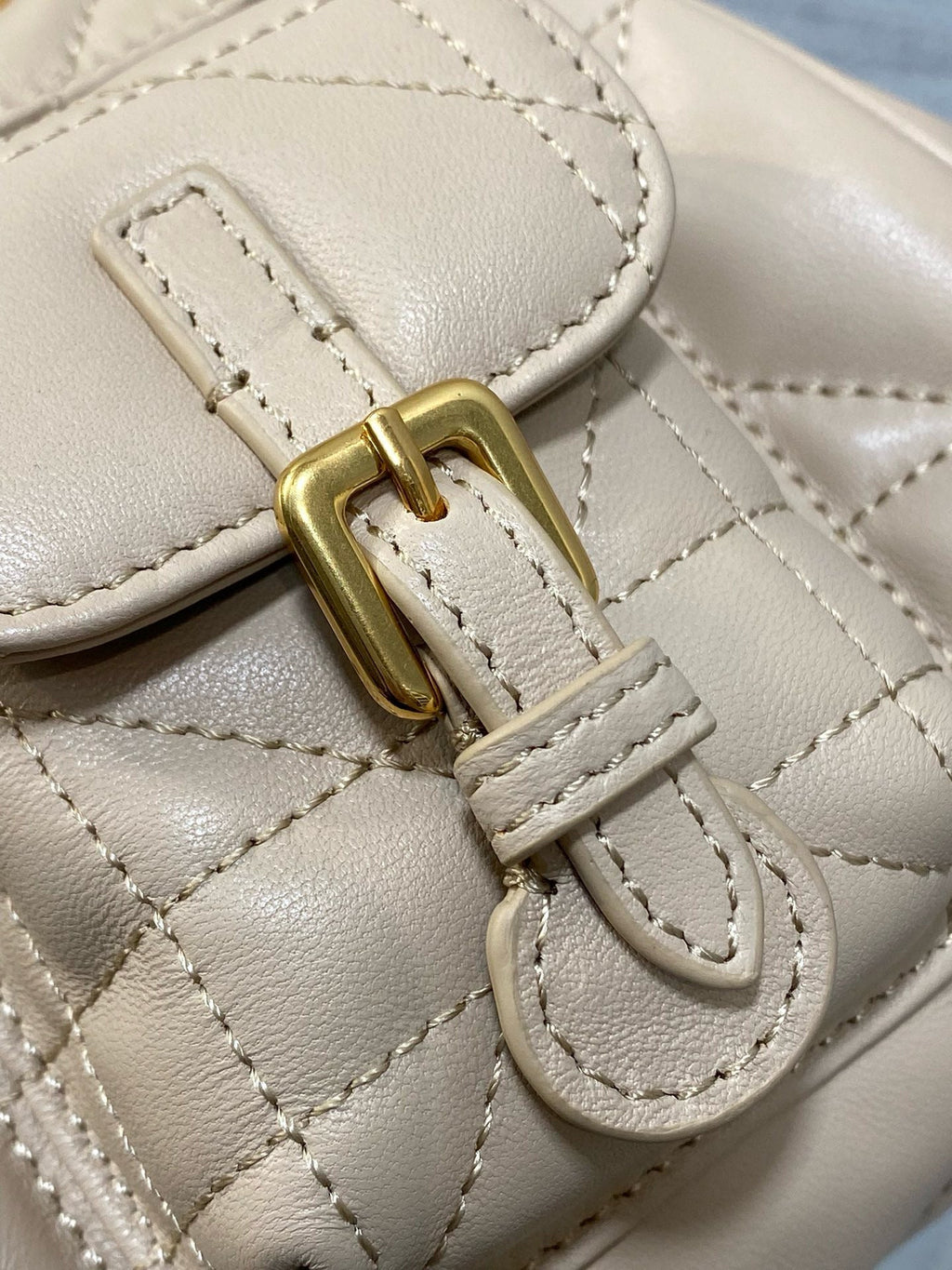 Small CD Caro Blackpack 18cm Powder Beige Macrocannage Lambskin