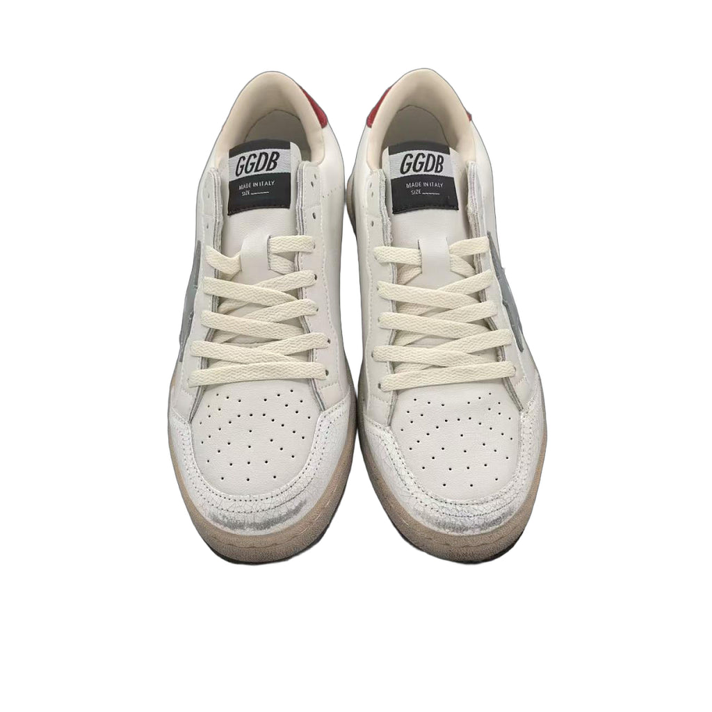 Golden Goose Ball Star White Leather Grey Burgundy