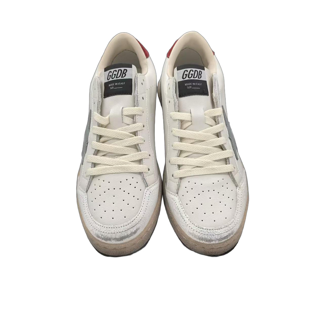 Golden Goose Ball Star White Leather Grey Burgundy