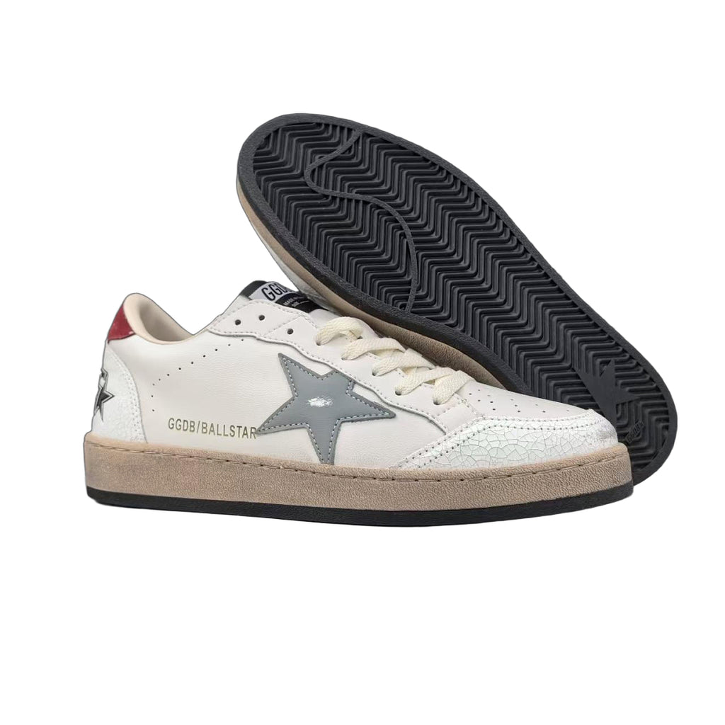 Golden Goose Ball Star White Leather Grey Burgundy
