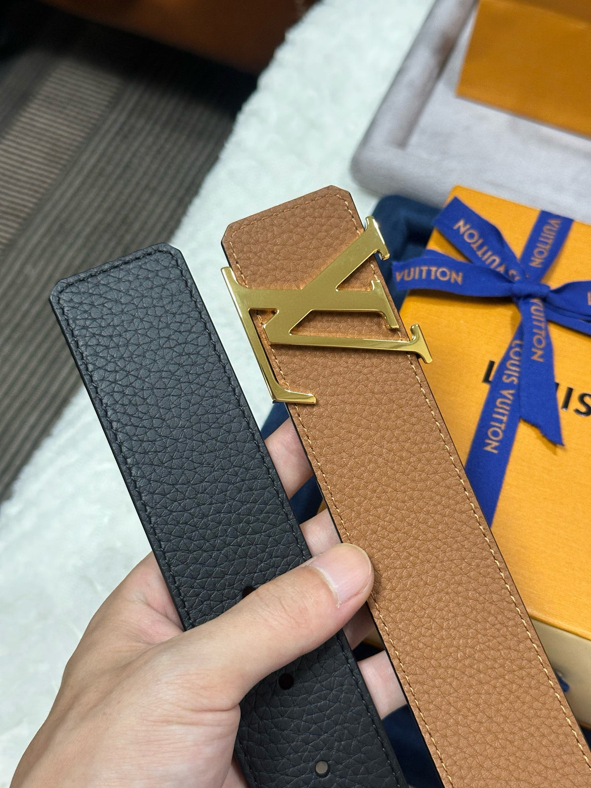 Louis Vuitton LV Initiales 40MM Reversible Belt Black Cognac