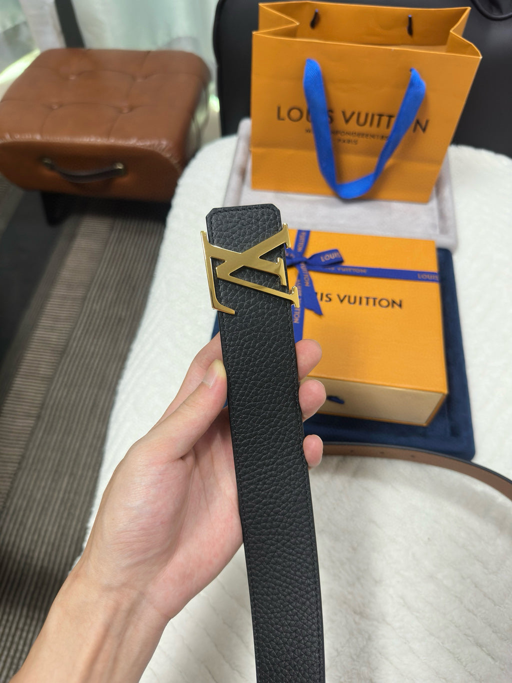 Louis Vuitton LV Initiales 40MM Reversible Belt Black Cognac
