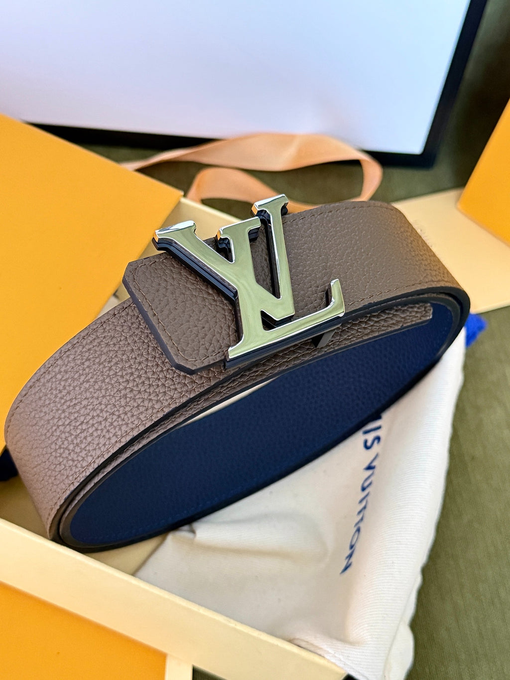 Louis Vuitton LV Initiales 40MM Reversible Belt Khaki Taupe