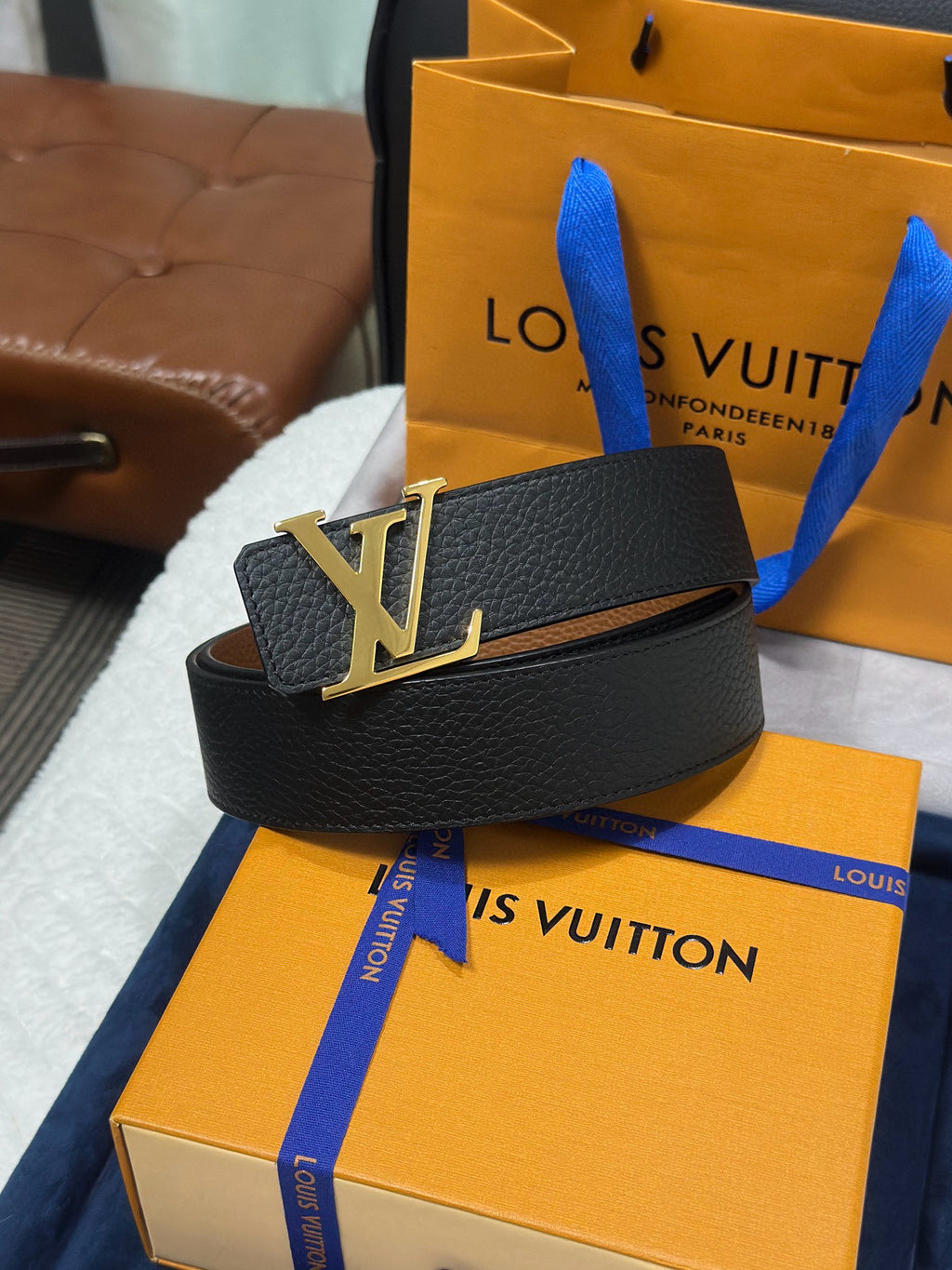 Louis Vuitton LV Initiales 40MM Reversible Belt Black Cognac
