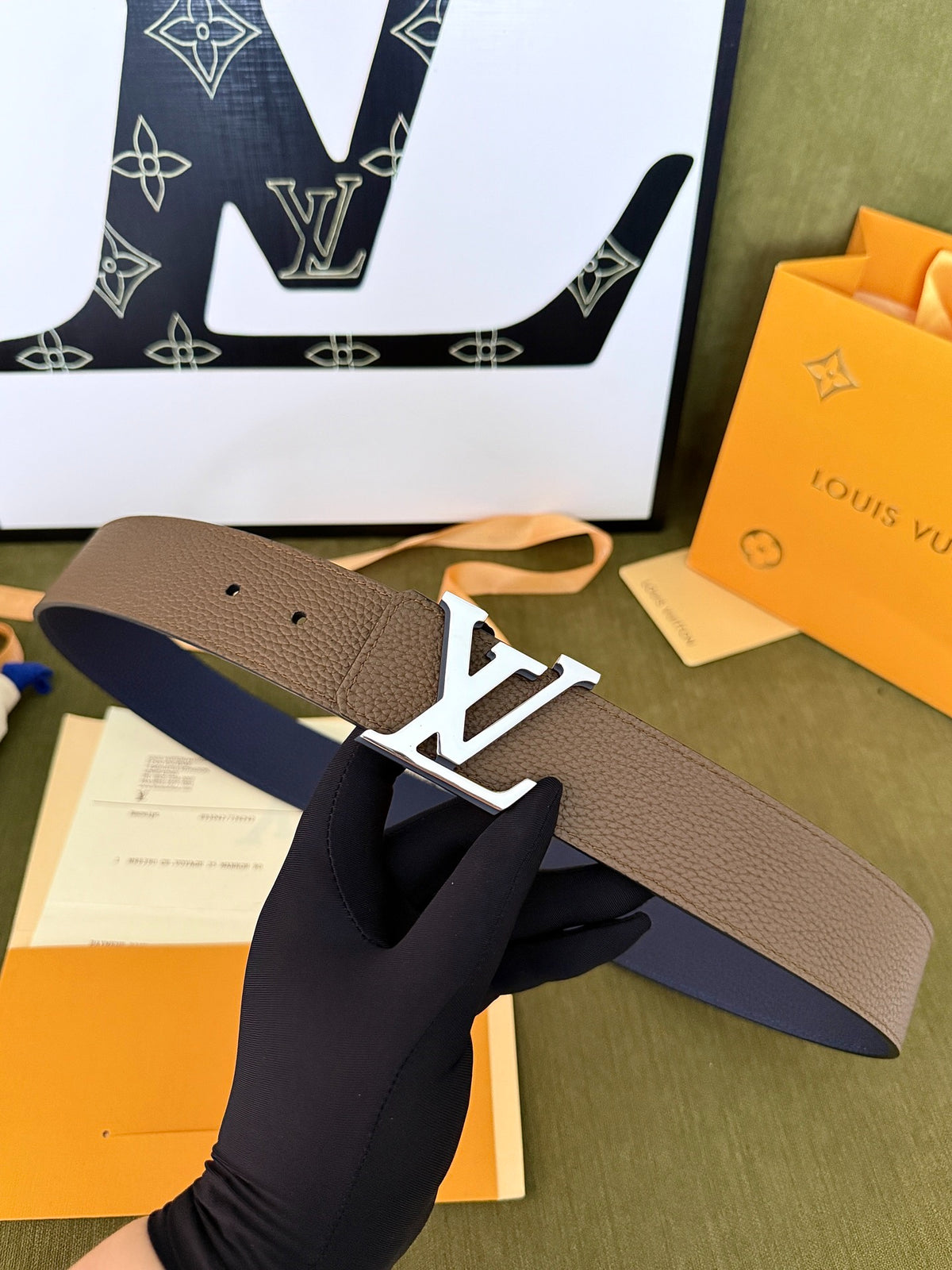 Louis Vuitton LV Initiales 40MM Reversible Belt Khaki Taupe