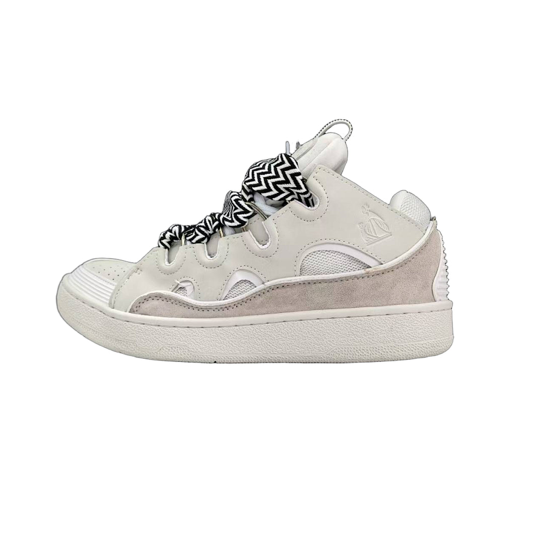 Lanvin Curb Sneakers 'Ivory White' - Black/White Chevron Laces